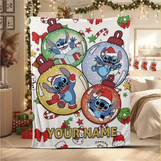 Discover Custom Name Disney Stitch Christmas Funny Santa Stitch Fleece Blanket