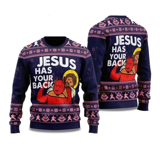Discover 2025 Jesus Has Your Back Ugly Christmas Sweater