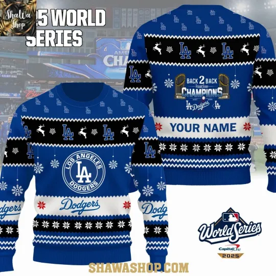 Discover Hot LA Dodger Back To Back 2024-2025 World Series Champions Ugly Sweater