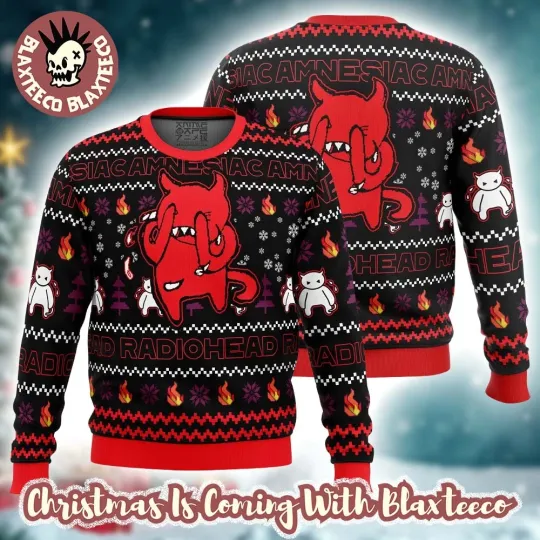 Radi0head Holiday Crying Minotaur Knitted Black And Red Ugly Christmas Sweater