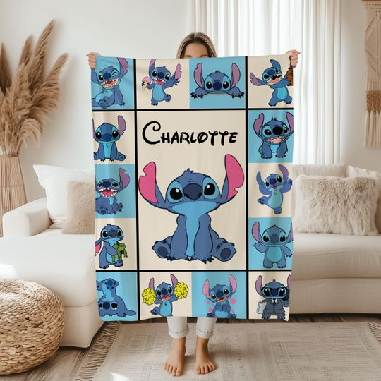 Discover Custom Stitch Blanket with Name, Lilo & Stitch Fleece Blanket, Kid's Personalized Gift, Birthday and Christmas Gift