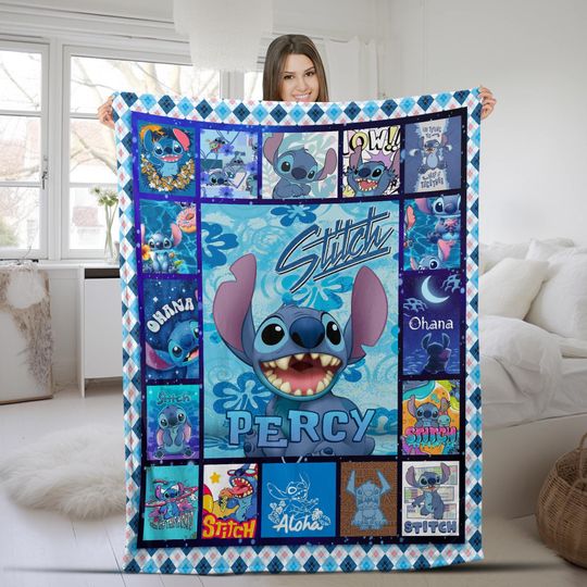 Discover Personalized Stitch Blanket with Lilo Stitch, Birthday and Christmas Gifts for Kids