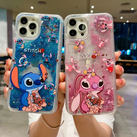 Cartoon Rose Stitch Liquid Bling Quicksand Phone Case for iPhone
