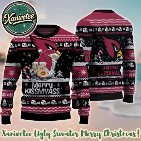 Arizonna Cardinal football x Merrykissmyass Funny Santa Claus Ugly Christmas Sweater
