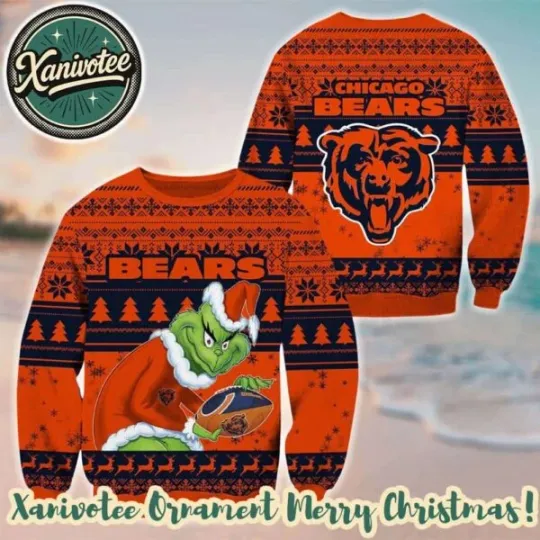 Discover Chicago Bear funny character Pattern 2025 Ugly Christmas Sweater Gift For Holiday