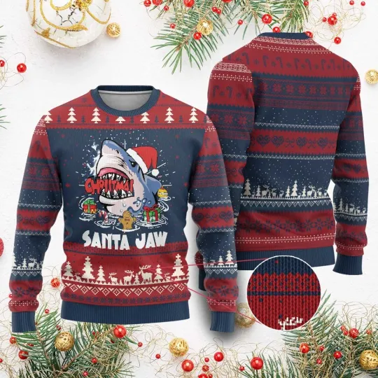 Xmas Shark Santa Jaws Ugly Christmas Sweater
