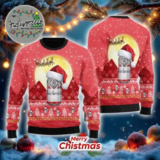 Discover Santa Claus Sleigh Budweiserr Best Gifts For Holiday 2025 Christmas Ugly Sweater