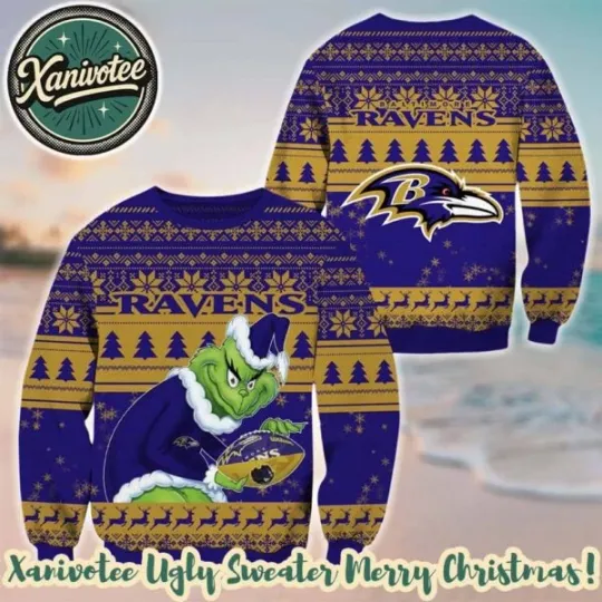 Discover Baltimore Raven football funny character Christmas 2025 Holiday Ugly Sweater
