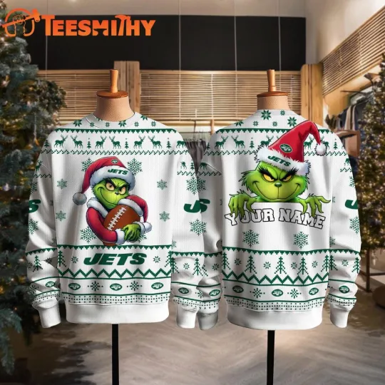 Discover New York Jet football funny character Santa Hats Ugly Christmas Sweater S-5Xl