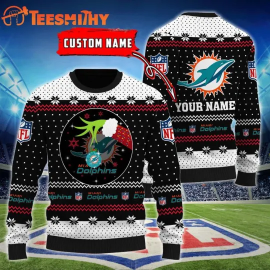 Custom Miami Dolphin football funny character Hands Personalized Ugly Christmas Sweater S-5XL