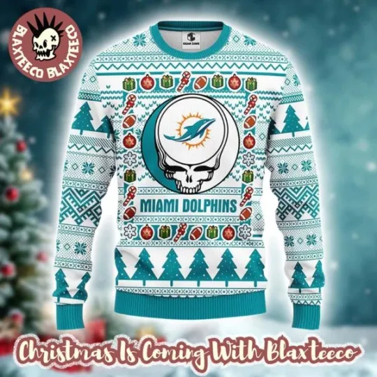 Discover Gratef.ul Dea.d X football Miami Dolphin Ugly Christmas Sweater