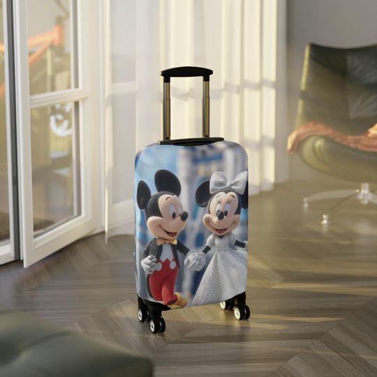 Discover Mickey & Minnie Wedding Luggage Sleeve, Cute Disney Travel Cover, Protective Suitcase Protector, Honeymoon Gift, Suitcase Protector