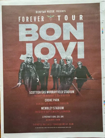 Discover Bon Jovi Live Forever Tour Dates 2026 Poster " Vertical Premium Matte