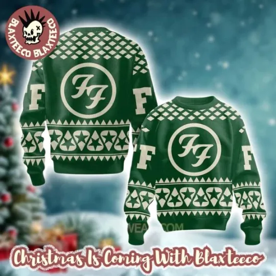 Discover FF Band Fighter Star Green Logo Guitar Pick Green Ugly Christmas Sweater