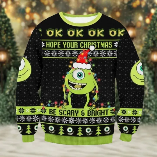 Monsters Inc. Mike Wazowski OK OK Ugly Christmas Sweater Mike Wazowski Boo Sully