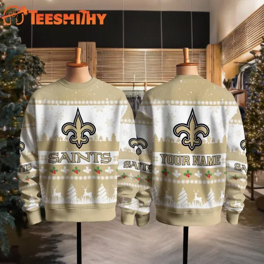 Discover Custom NewOrlean Saint football Snow Ugly Christmas Sweater