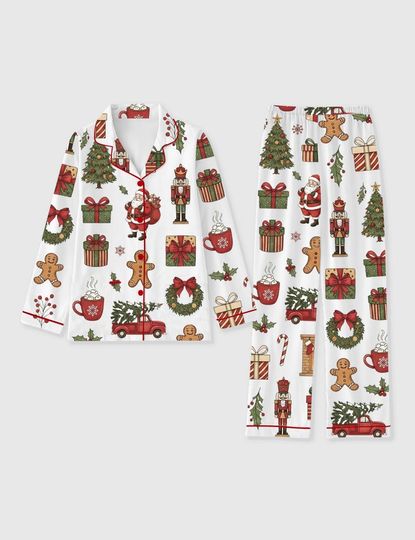 Christmas Tree Nutcracker Santa Pajama Set, Holiday Family Sleepwear Gingerbread Man Collection