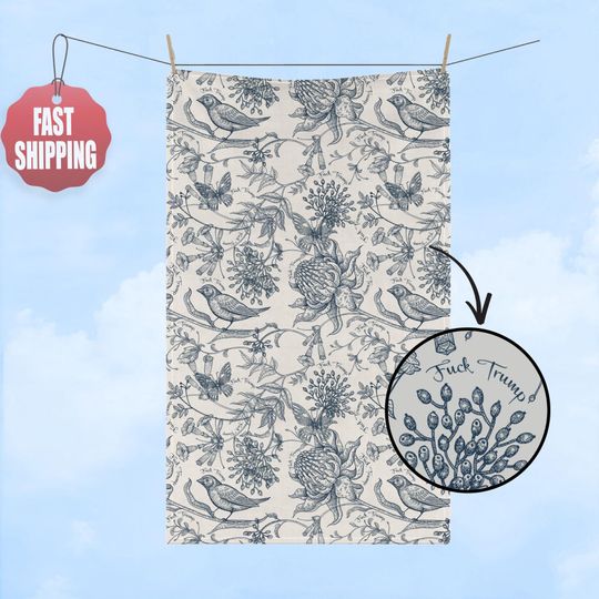 Discover Subtle F*ck Trump Dish Towel, Chinoiserie Tea Towel, Anti Trump Towel, Funny Political Kitchen Towel, Bathroom Decor, Gag Gift for Friends