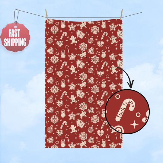 Subtle F*ck Trump Christmas Hand Towel, Candy Cane Christmas Kitchen Towel,Political Home Decor, Funny Liberal Gift,Anti Trump,FDT Tea Towel