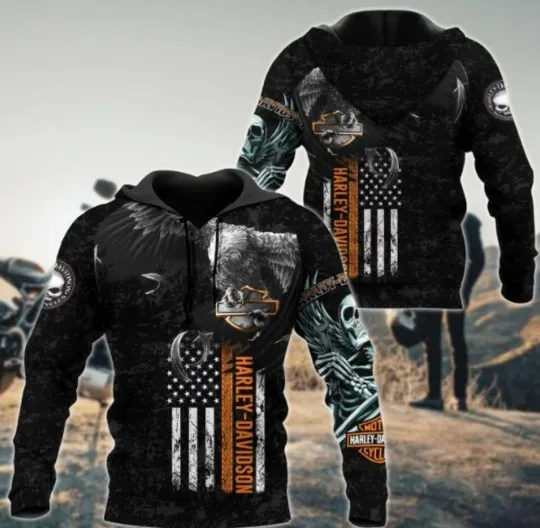 Discover Limited Edition Eagle and Flag 3D Hoodie for Harley Enthusiasts
