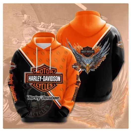 Discover H Davidson Motorcycles Fire Eagle Hoodie 3D All Over Print