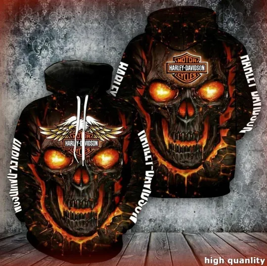Discover H davidson Polyester Hoodie 3D Printed, Motorcycle Lover Skull Art Unisex