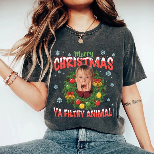 Merry Christmas Ya Filthy Animal Shirt, Home Alone Movie, Kevin McCallister Tee