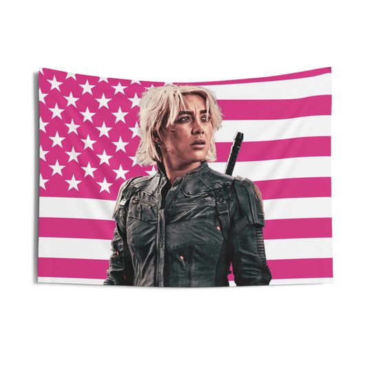 Discover Yelena Indoor Wall Tapestries, Florence Pugh Pink Flag