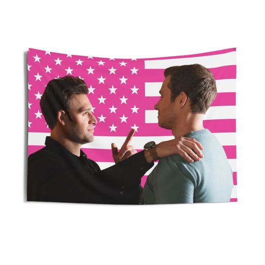 Discover Buddie Tapestries, Evan Buckley Pink Flag, Eddie Diaz Pink Flag, Buck (Evan Buckley) and Eddie (Eddie Diaz) Indoor Wall Tapestries