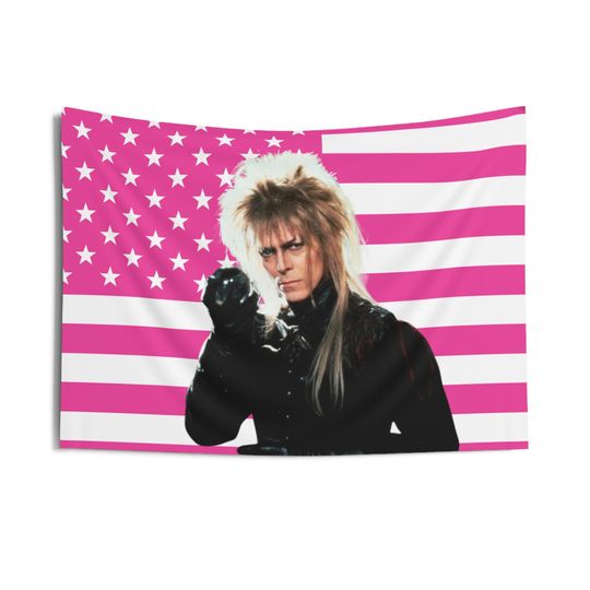 Discover Jareth Labyrinth Flag, Labyrinth Jareth, the Goblin King Indoor Wall Tapestries, Jareth the Goblin King Pink Flag