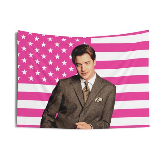 Discover Brendan Fraser style icon Tapestries, Brendan Fraser Pink Flag, Brendan Fraser Indoor Wall Tapestries