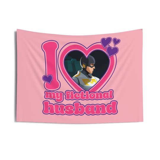 Discover I love my fictional husband Mecha Man Flag, Robert Robertson III Dispatch Indoor Wall Tapestries, Robert Robertson Dispatch Pink Flag