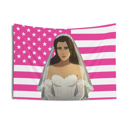 Discover Blonde Blazer Wedding Dress Flag, Blonde Blazer Indoor Wall Tapestries, Blonde Blazer Dispatch Pink Flag