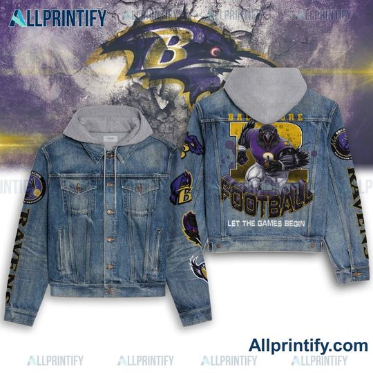 Baltimore Ravens Football Let The Game Begin Hooded Denim Jacket