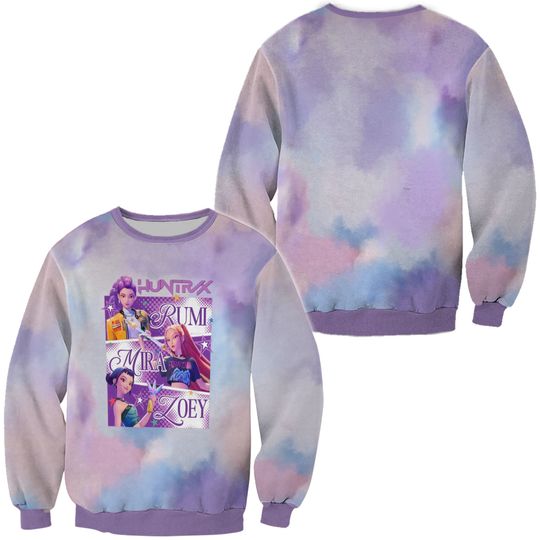 Kids Kpop Demon Hunters Tie-Dye Sweatshirt, 3D Print, Huntrix Girl Hoodie, Kpop Idol Group Hoodie, Mira Rumi Joey Sweatshirt, Christmas Gift for Huntrix Fans