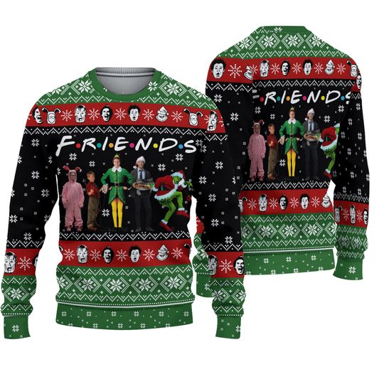 Friends Christmas Ugly Sweater, Friends Character Xmas Sweater, Grinc, Buddy Elf, Clark Griswold, Ralphie Parker Sweater, Friends Gift
