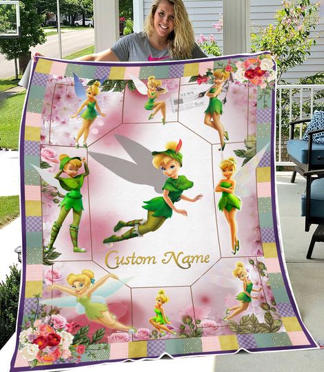 Personalized Tinkerbell Blanket, Tinkerbell Fleece Blanket, Tinkerbell Christmas Blanket, Birthday Gift For Kid, Custom Tinkerbell Blanket