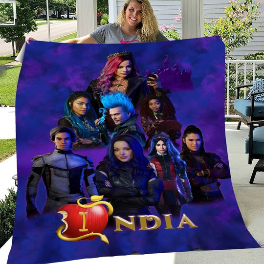 Custom Name Descendants Blanket, Personalized Christmas Blanket for Girls, Halloween Birthday Party Gift, Mal and Evie Throw Blanket