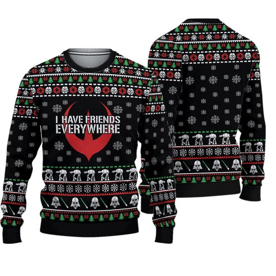 Star Wars Ugly Christmas Sweater, I Have Friends Everywhere Rebel Alliance Jumper, Funny Sci-Fi Holiday Sweater, Xmas Gift for Fans