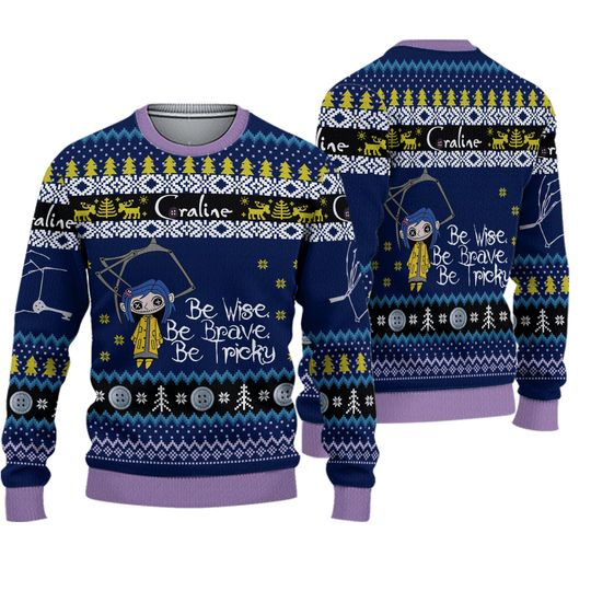 Coraline Christmas Ugly Sweater, Vintage Horror Characters Sweatshirt