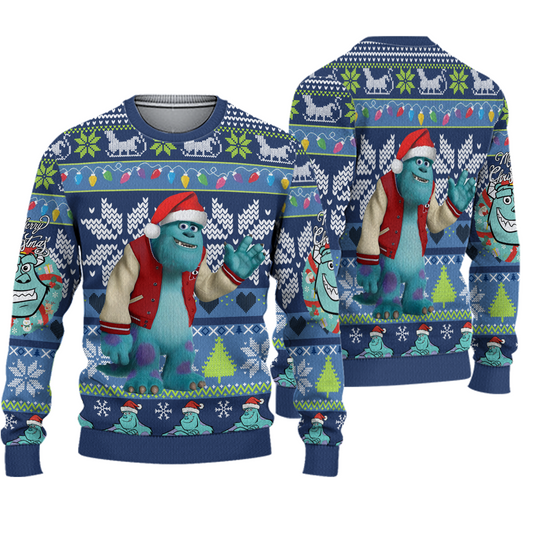 James P. Sullivan Ugly Christmas Sweater, Monster Inc Movie Xmas Sweatshirt, James P. Sullivan Monster Christmas Gift For Men Women