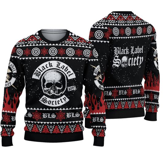 Black Label Society Skull Logo Knitted Black Ugly Christmas Sweater