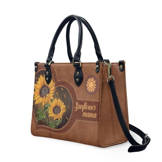 Personalized Leather Handbag Sunflowers Mama