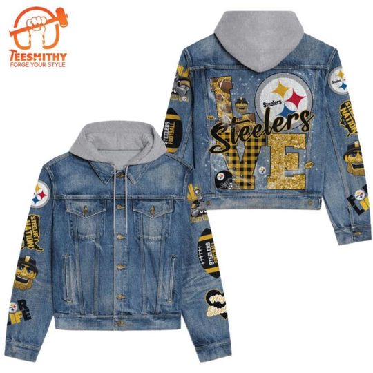 Love Pittsburgh Steeler Hooded Denim Jacket | Fan Apparel