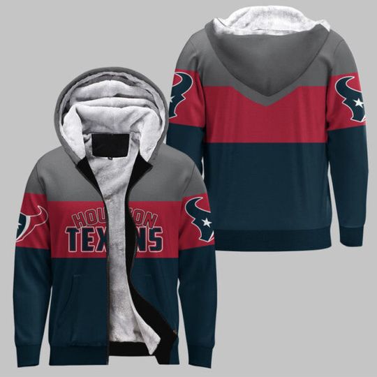 Houston Texans Fleece Zip Hoodie, Football Lover Gift, Christmas Gift