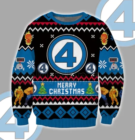 Fantastic Four 3D Printed Ugly Christmas Sweater S-5XL