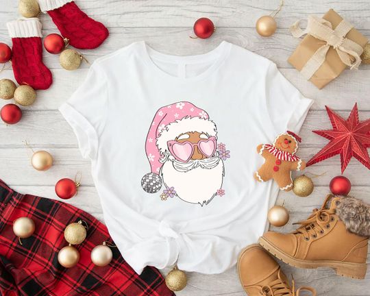 Discover Christmas Santa Shirt, Christmas Disco Shirt, Disco Santa Claus Shirt, Christmas Party Shirt, Womens Christmas Shirt, Flower Christmas Shirt