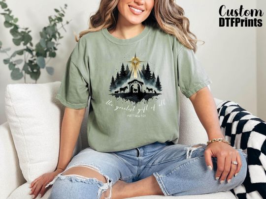 Discover The Greatest Gift Of All Comfort Colors Shirt, Bible Verse Christmas Shirt, True Story Shirt, Merry Christmas Gift,Christmas Nativity Shirt