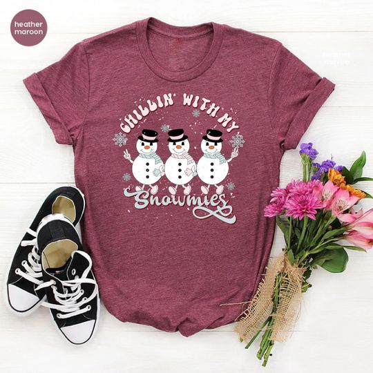 Discover Snowmies Shirt, Chilling With My Snowmies Shirt,Funny Christmas Shirt,Snowman Christmas Gift,Merry Christmas Gift,Winter Lover Christmas Tee