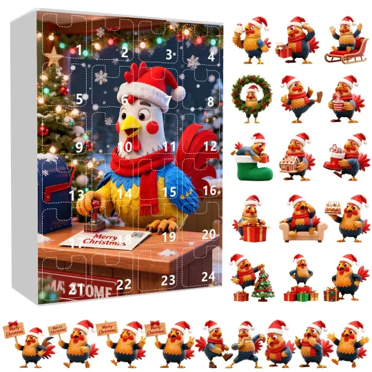 Discover Xmas Chicken Countdown Advent Calendar 24-Days Christmas Surprise Ornament Box